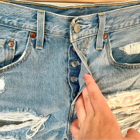 Levi's Light Blue Distressed Jean Shorts - Picture 9 of 13